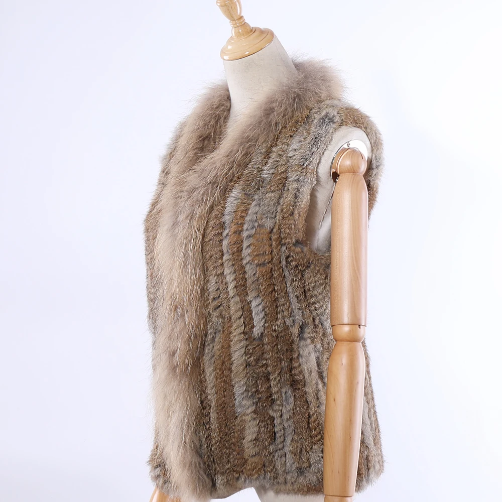SUPPEV&STTDIO 2020 New Women's Genuine Rabbit Fur Knitted Raccoon Fur Collar Vest Vests Real Fur Sleeveless Gilets Wholesale