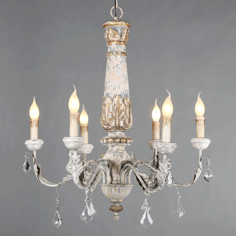 

Vintage wooden chandeliers with K9 crystal lusters loft bedroom hanging lights nordic living room antique suspension chandeliers