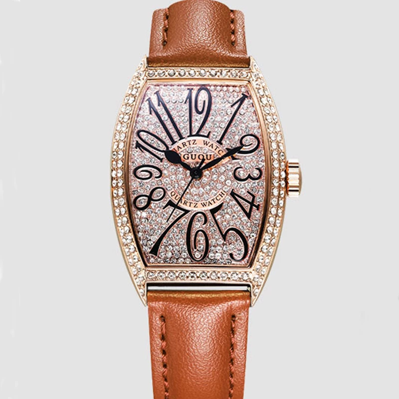 Женские Кварцевые Часы Guou полностью Стразы со звездами Классические наручные