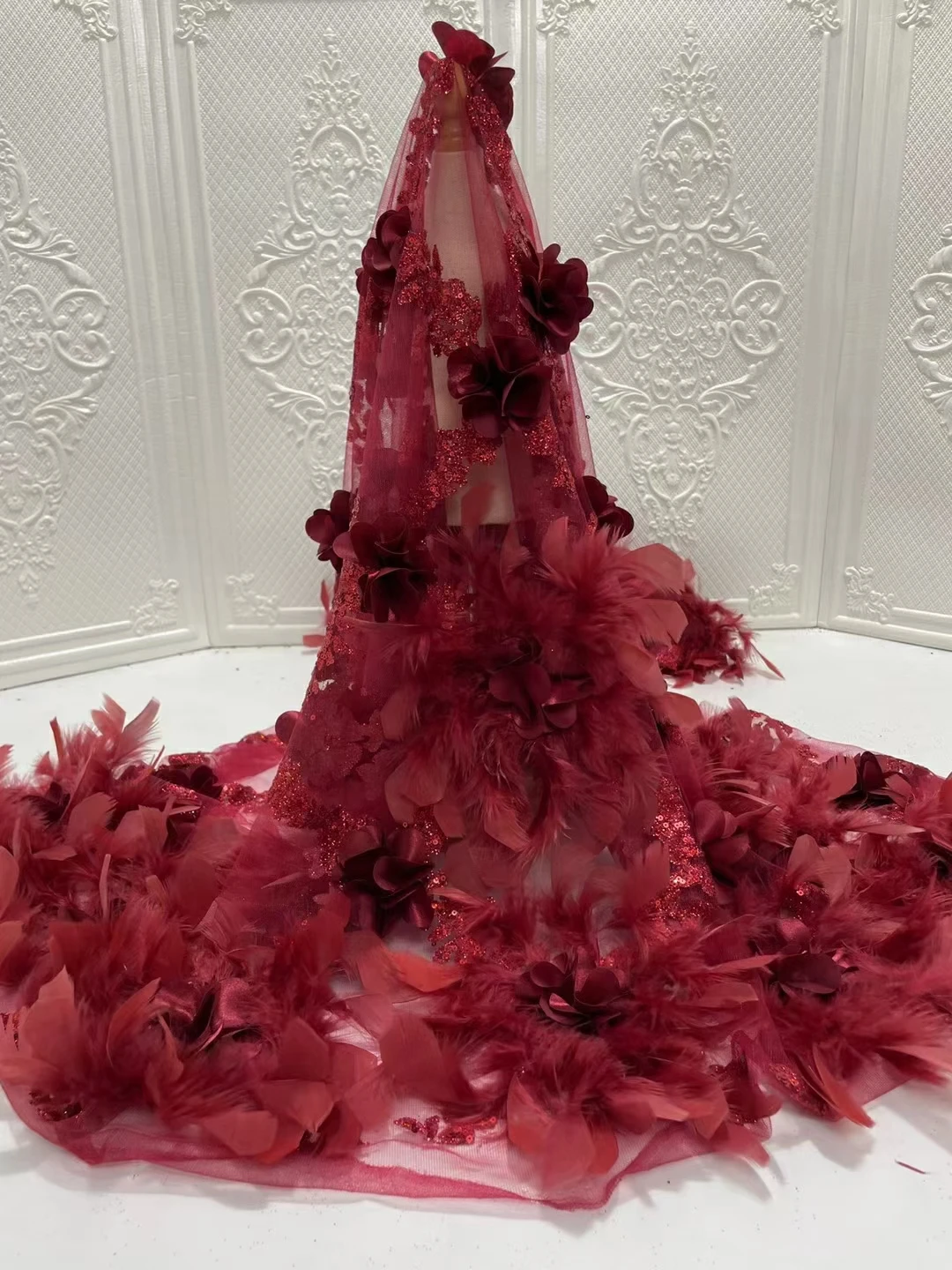 Роскошные Лидер продаж в африканском стиле Блестящие Блестки Перо ткань