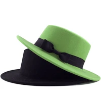 solid new classic color felt fedoras hat for men women artificial wool blend jazz cap wide brim simple church derby flat top hat