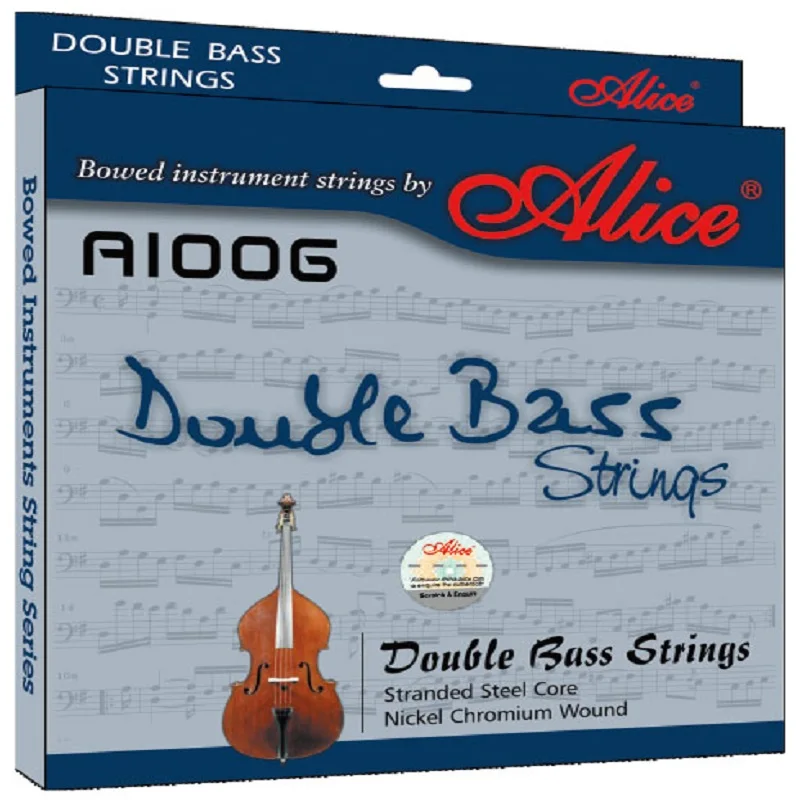 

Alice Double bass Strings A1006 5 strings Braided Steel Core Ni-Cr Winding Nickel-Plated Ball End Suitable for 3/4 double bass