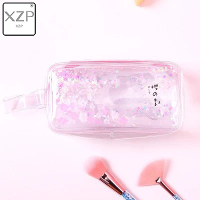Small Flower XZP мультфильм мечта розовый Девушки Русалка свинья цветок зыбучий песок масло косметички прозрачный пенал канцелярские принадлежности Лазерная макияж сумка - Цвет: Small Flower
