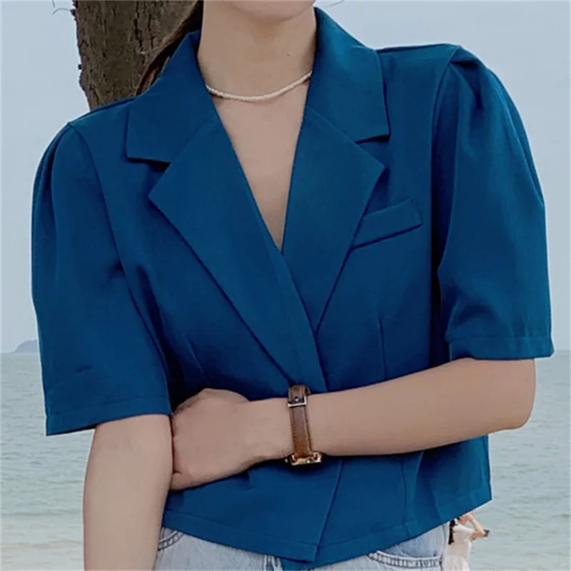 

HziriP 2021 Short Sleeves Slim New All-Match Gentle High Waist Slim Coats Hot Sale Stylish Femme Solid Summer OL Jackets Blazers