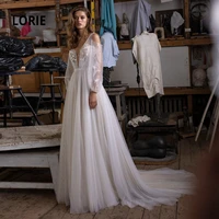 lorie sexy v neck long puffy sleeve beach wedding dresses 2020 soft tulle bridal gowns boho a line party dress long train