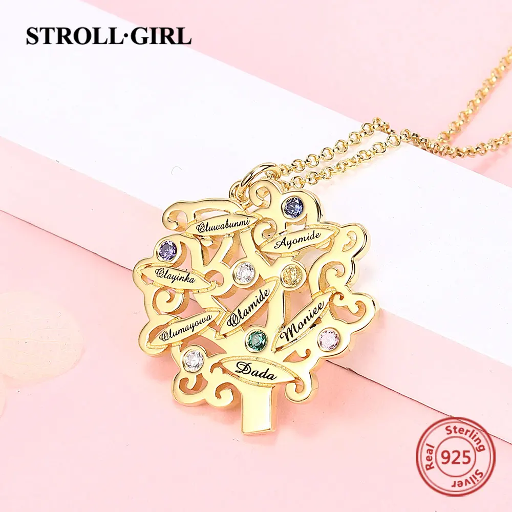 Personalized Family Pendant Chain Custom 4 5 6 7 Birthstone Names 925 Sterling Silver Tree of Life Necklace for Women Jewelry