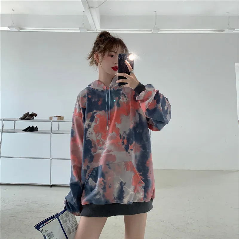 

Женская толстовка с капюшоном и принтом тай-дай, Осень-зима