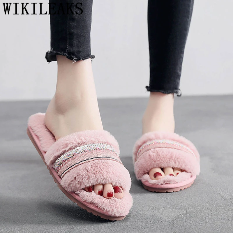 Зимние тапочки с мехом Тапочки для спальни шлепанцы без задника открытыми