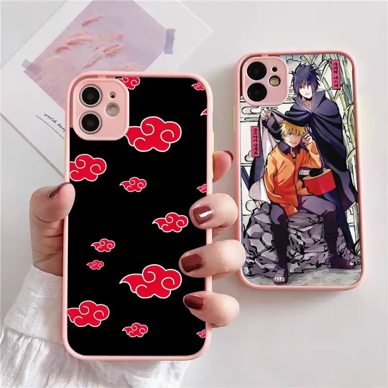 

anime Akatsuki Narutos Phone Case For iphone 13 12 11 xr xs x 7 8 pro max Light pink Soft TPU Silicone Clear Case Cover