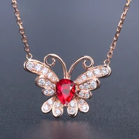 romantic butterfly 18k rose gold pendants necklaces for women ruby gemstone wedding charms luxury jewelry engagement gift