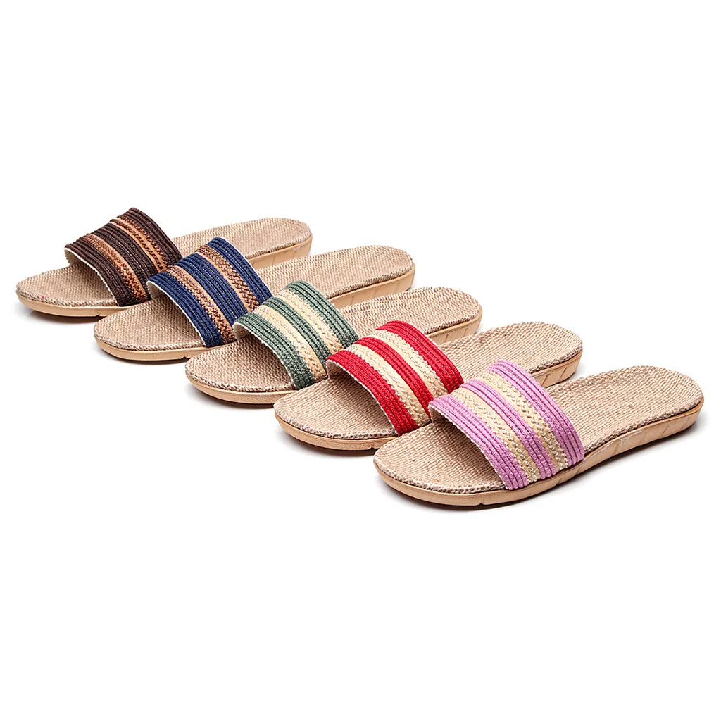 

Womens Flip Flop Fashion Anti-slip Linen Home Indoor Open Toe Flat Beach pantuflas mujer dames slippers kapcie damskie 2019