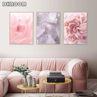 flower posters prints pink roses and hydrangea petals wall art scandinavian canvas painting pink bedroom wall decor picture