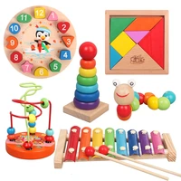 wooden puzzles kids montessori toys graphic cartoon colorful early enlightenment learning toy animal shape puzzle