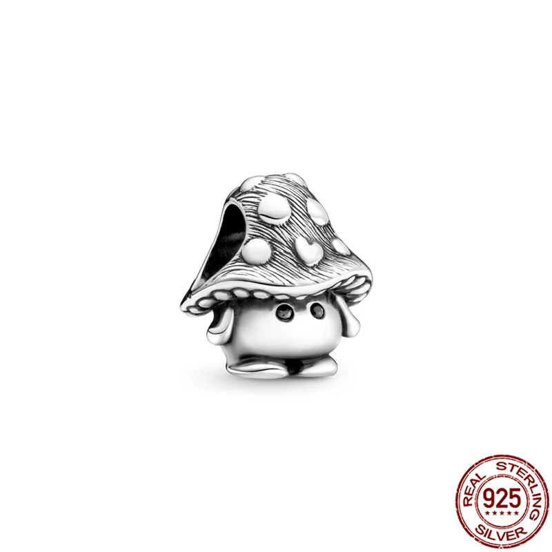 

2021 New 100% 925 Sterling Silver Mushroom shape Charm&Beas Fit Original 3mm Bracelet&Bangle Women Birthday Fashion Jewelry Gift