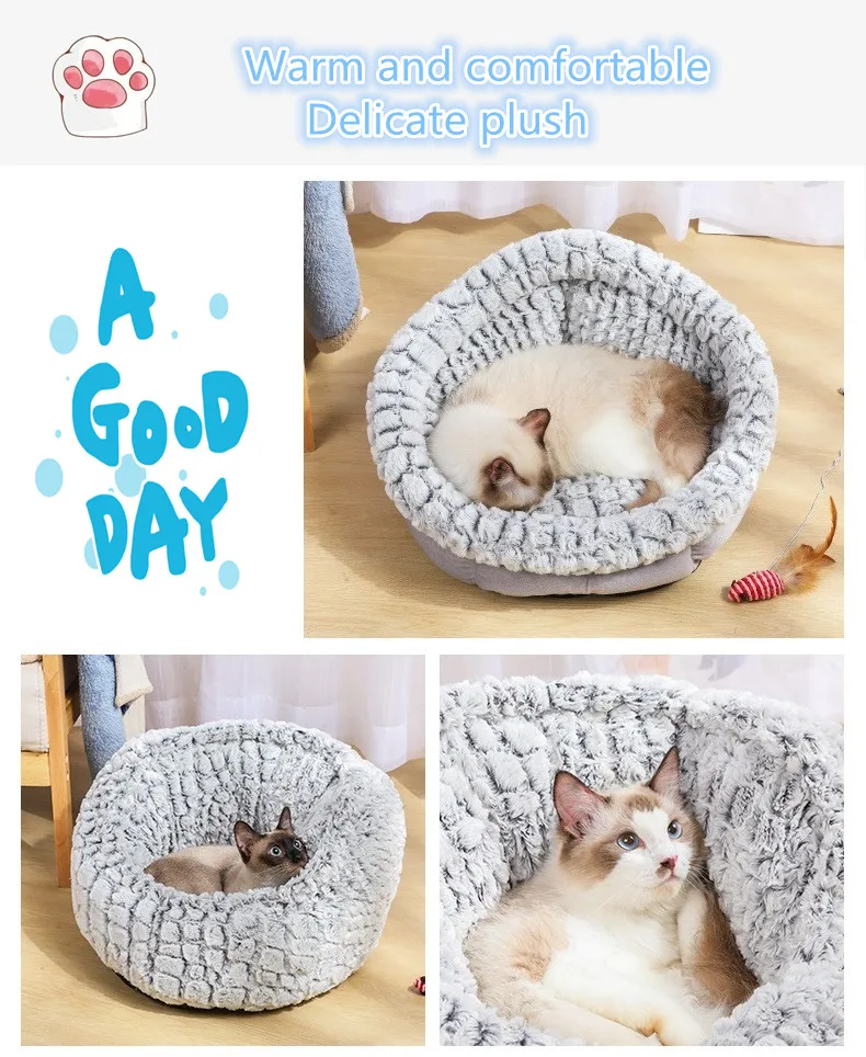 Новые круглые плюшевые кошки кровать дом мягкий длинный плюшевый Pet кровать коврик зимний теплый спальный дом для кошки маленькие товары для домашних собак