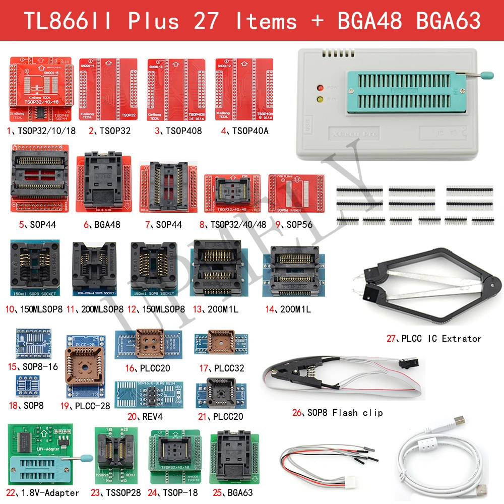 Оригинальный TL866II Plus Универсальный телефон версии 11 с 24 адаптерами + тестовый