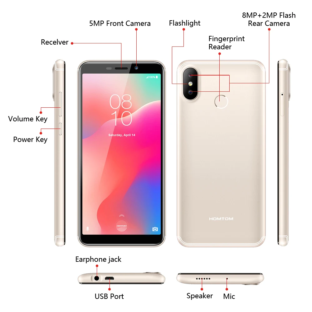 HOMTOM C1 1 ГБ ОЗУ 16 Гб ПЗУ четырехъядерный мобильный телефон 5 дюймов 18:9 полный