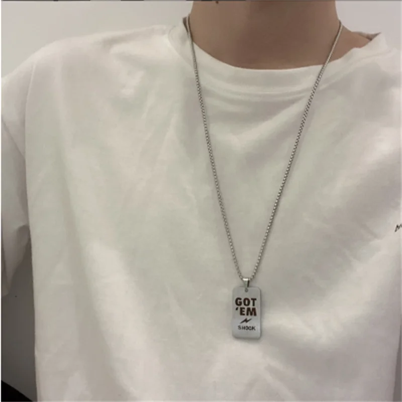 

Punk Fashion Letter Print Coin Pendant Necklace for Man Unisex Titanium Steel Chain Long Necklaces Statement Wholesale