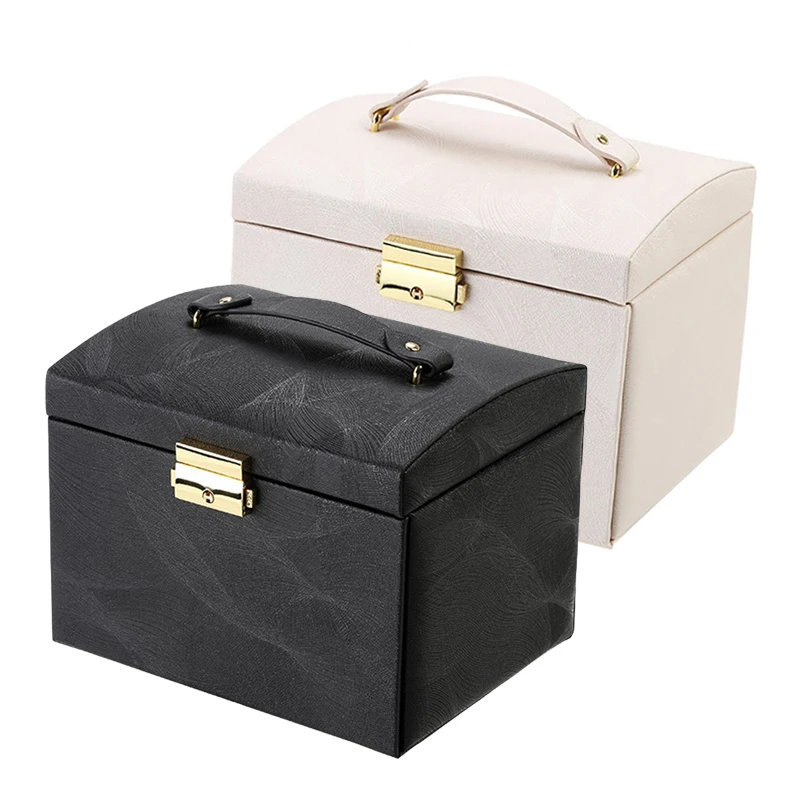 

Jewelry Box Multi-Layer Mirror Inside Drawer Type Jewelry Storage Box With Lock Women'S Dressing For Business Travel Makeup