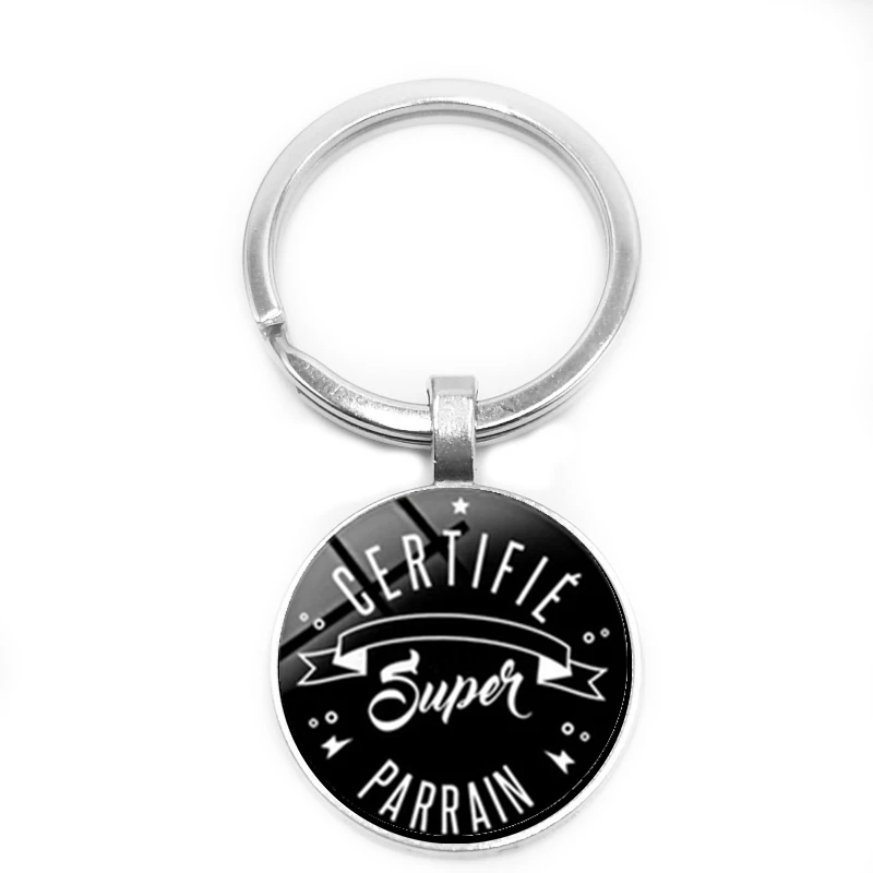 

2021 New Super Parrain Letter Elements and Various Pattern Keychain Glass Convex Blessing Pendant Keychain Gift Kuromi