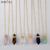 borosa 26inch perfume bottle stainless steel necklace natural stone essential oil perfume diffuser gold necklace jewelry g1942 n