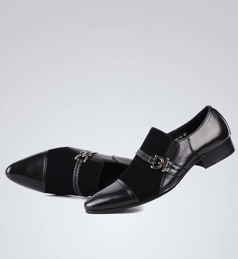 

QYFCIOUFU Men's Plain Toe Suede Stitching Genuine Leather Dress Shoes Italian Brand Black Wedding Shoes Male Formal Oxford Shoe