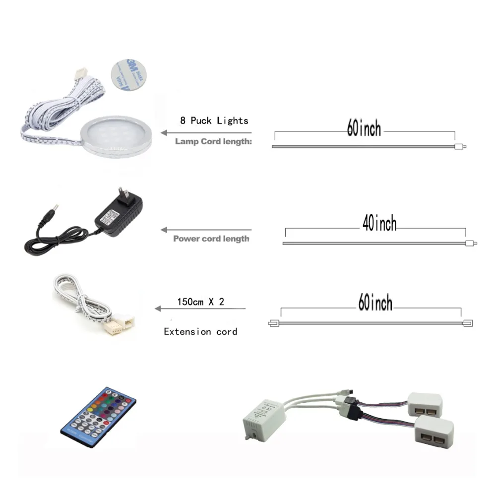 

Aiboo RGBW RGB+White LED Under Cabinet Lights Downlight 8 Lamps with IR Remote Control Dimmable for Kitchen Decoration Lighting