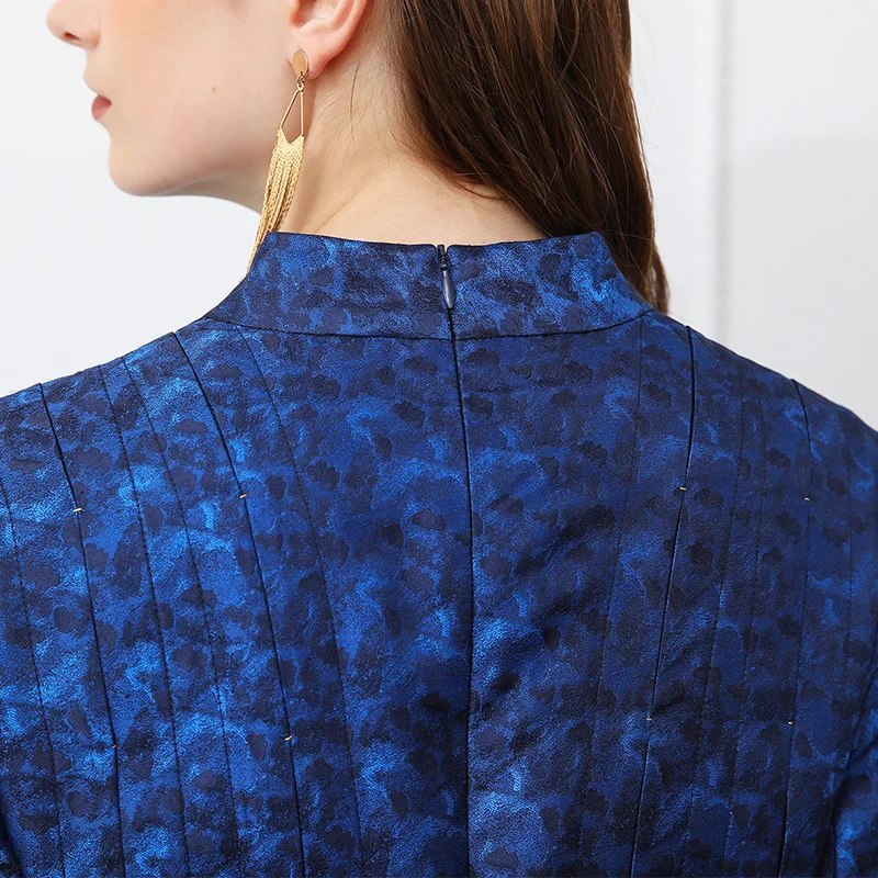 VOA 2018 весеннее темно синее винтажное платье больших размеров с высокой талией