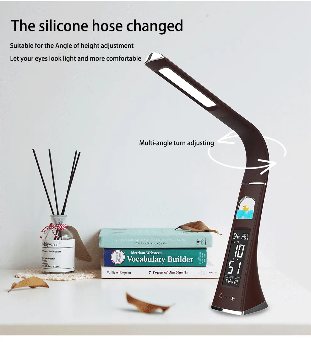 

LED Desk Lamp With Calendar Temperature Clock 3 Colors Lighting Eye-Protected USB Rechargeable Reading Table Lamp For Student
