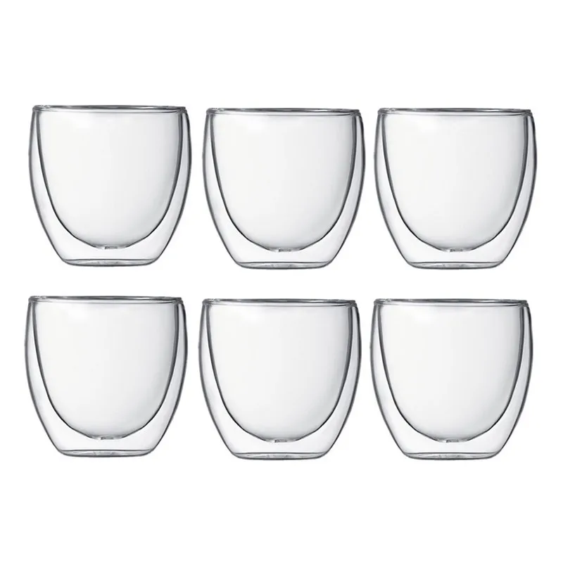 

1/6 PCS Heat-resistant Shot Glass Double Wall Glass Cup Coffee Cup Set Handmade Beer Mug Tea glass Whiskey Glass Cups Drinkware