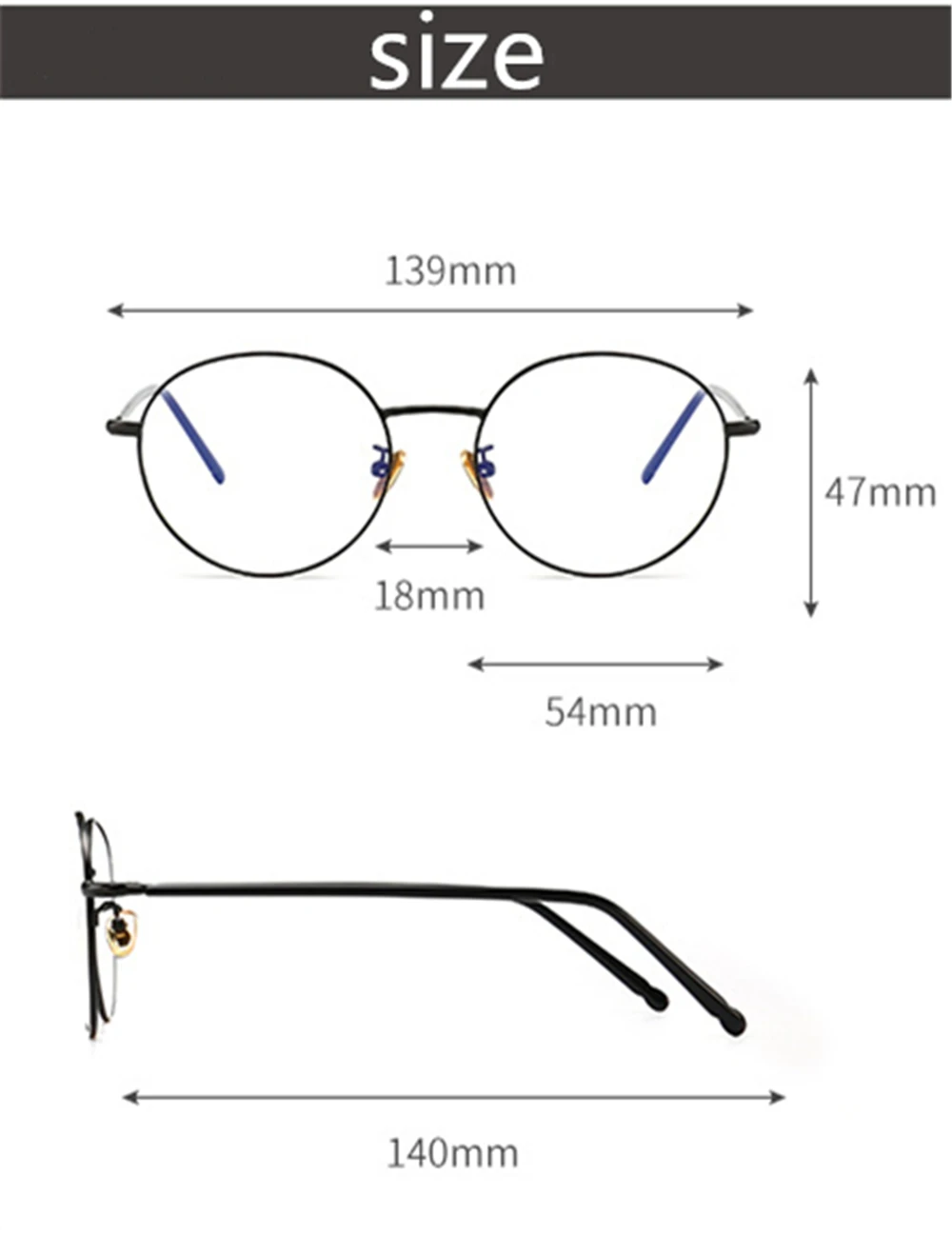 

Fashion Metal Round Frame Flat Light Mirror Unisex Anti Blue Light Glasses Computer Glasses Anti Blue