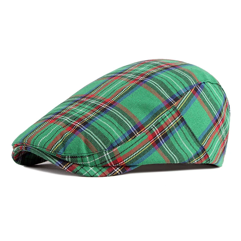 

New Womens Plaid Flat Caps Male Casual Cotton Vintage Berets Hats Summer Spring Classic Checkered Stylish Gatsby Cap Adjustable