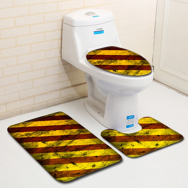 

Zeegle Colorful Bath Mat Set 3pcs Bathroom Mat Set Flannel Anti-Slip Bath Floor Rug Carpet Washable Bathroom Toliet Foot Mat