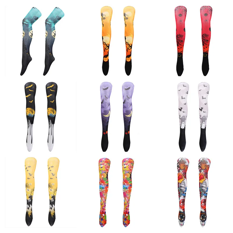 

Halloween High Stockings 3D Printing Women Thigh Knee Socks Horror Personality Color Bat Ghost Graffiti Skull Skull Night Sexy