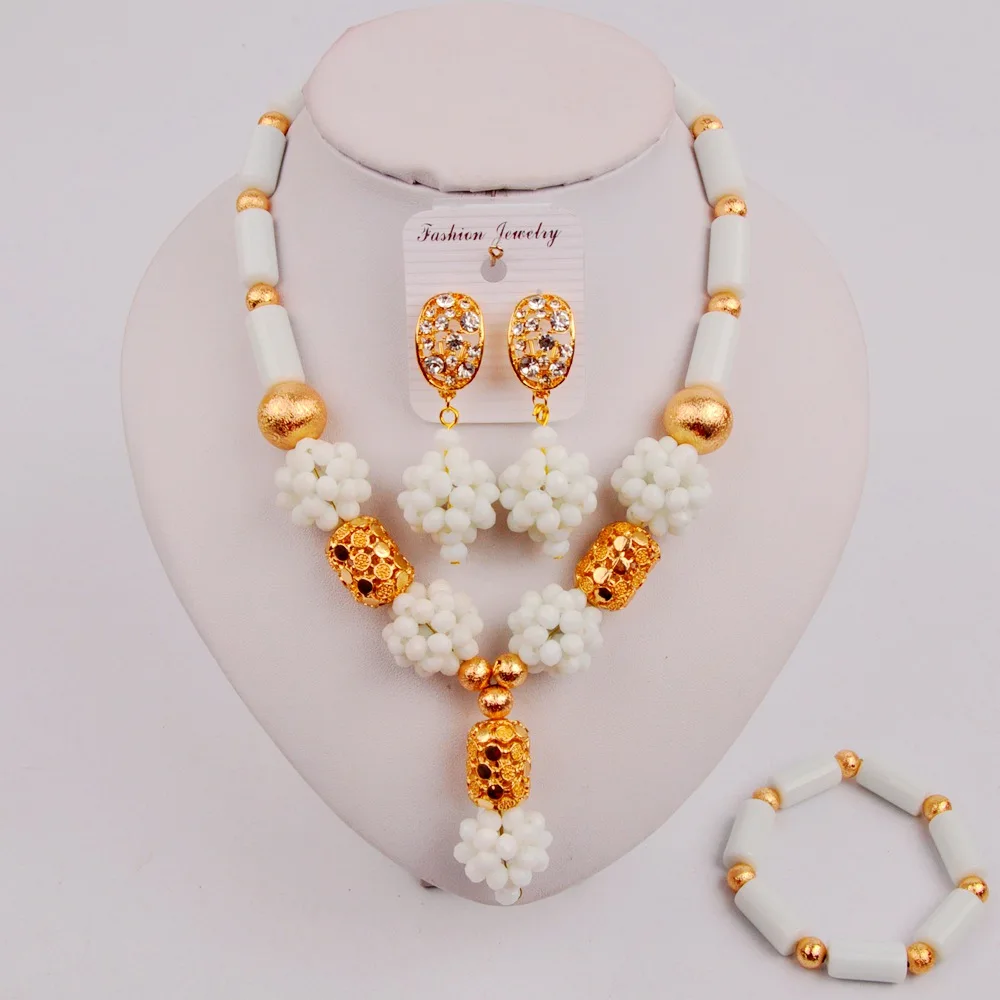 Новейший белый Африканский комплект ювелирных изделий нигерийские бусы костюм