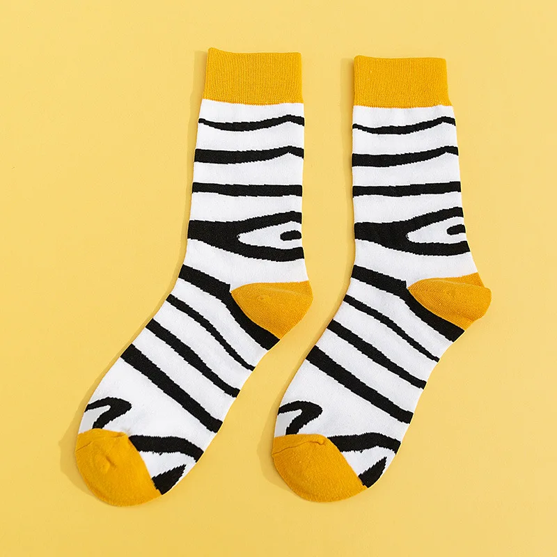 Zebra stripe Зебра Фламинго Жираф динозавр животных носки уличная Забавный мультфильм узор новинка хлопок теплые короткие счастливые женщины мужчины носки - Цвет: Zebra stripe