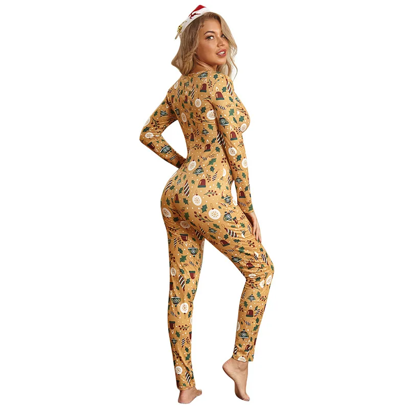 

20883 Manufacturers Supply of Goods Cross Border Knitted Printed Tights Sexy Christmas Onesie Large Size WOMEN'S Overall