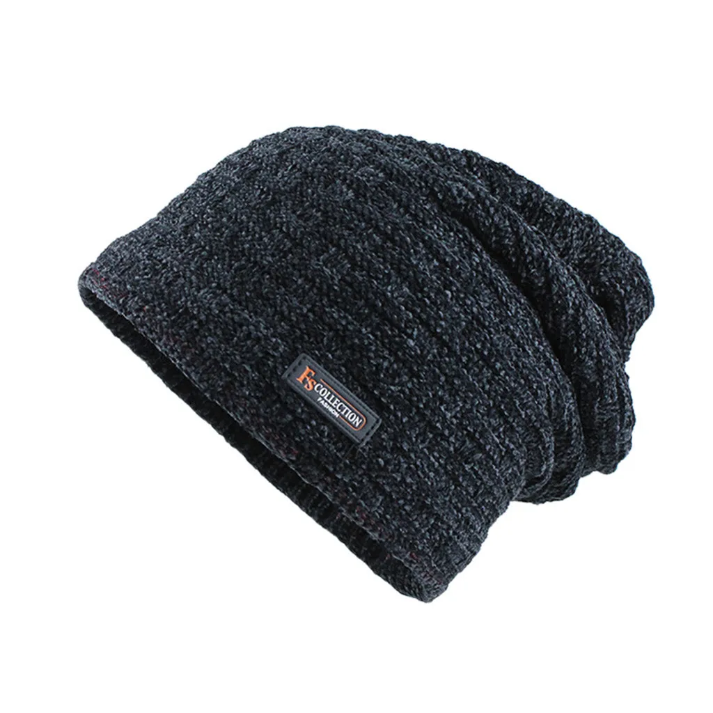 Knitted Text label balck Hip-Hop Men Beanie Winter Trendy Warm Oversized Chunky Baggy Stretchy Slouchy Skully hat touca #Y |