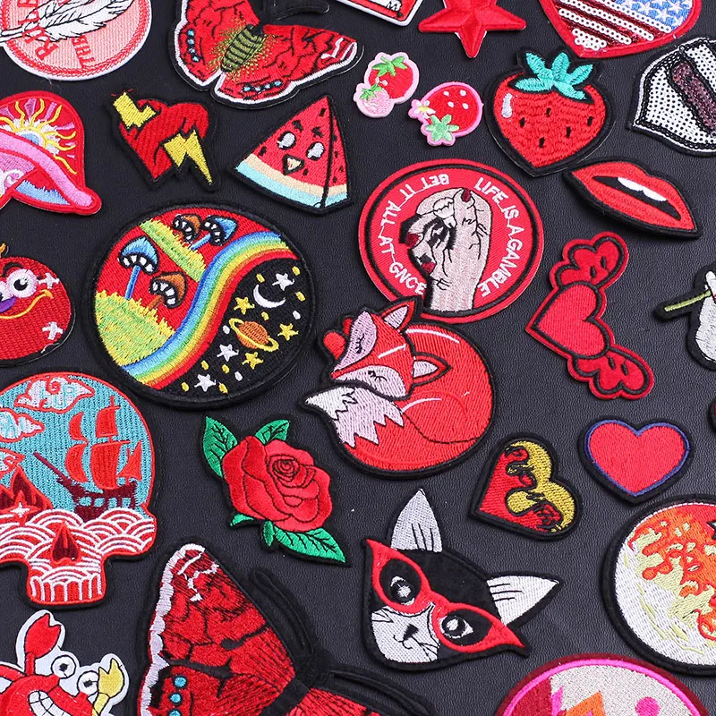 Нашивки с вышивкой в виде красных животных лисы кота термоклейкие Значки для