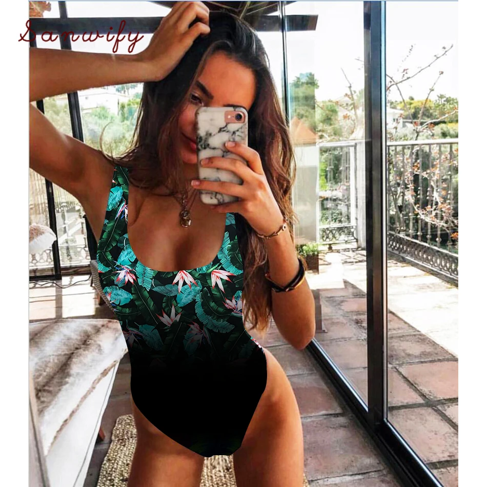 

2020 Printed Piece Swimsuit Women Swimwear Cross Back Blue Bath Suit Beach Wear