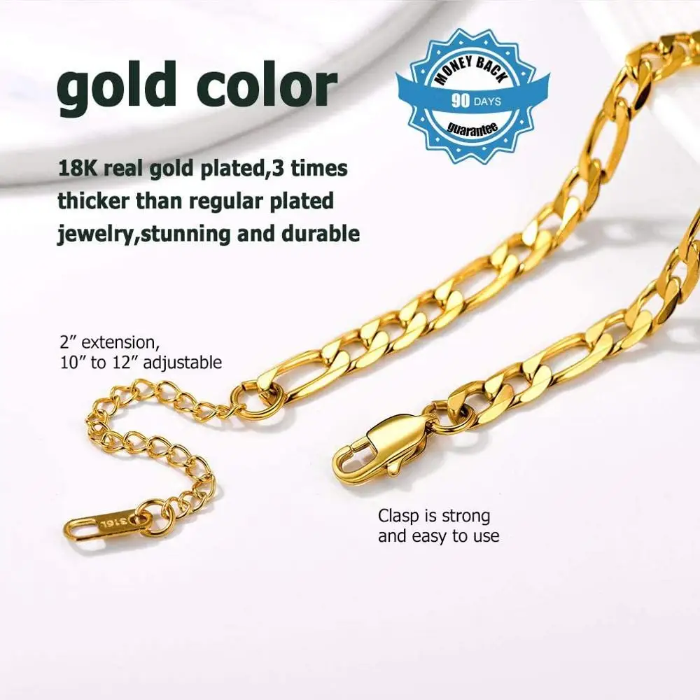 U7 Gold Anklet Stainless Steel Chain Anklets Summer Beach Jewelry for Men Women 25-30cm Long A336 | Украшения и аксессуары