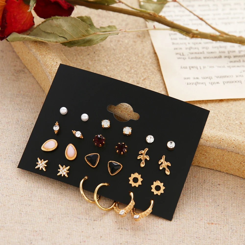 

EN 12 Pairs Flower Women'S Earrings Set Pearl Crystal Stud Earrings Boho Geometric Tassel Earrings For Women 2020 Jewelry Gift