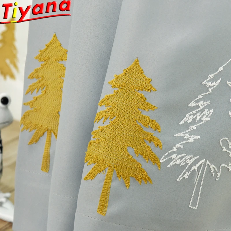 Grey Cartoon Charm Smile Face Embroidered Curtains for Kids Room Children Boys Nursery Simple Modern French Window Drapes 30