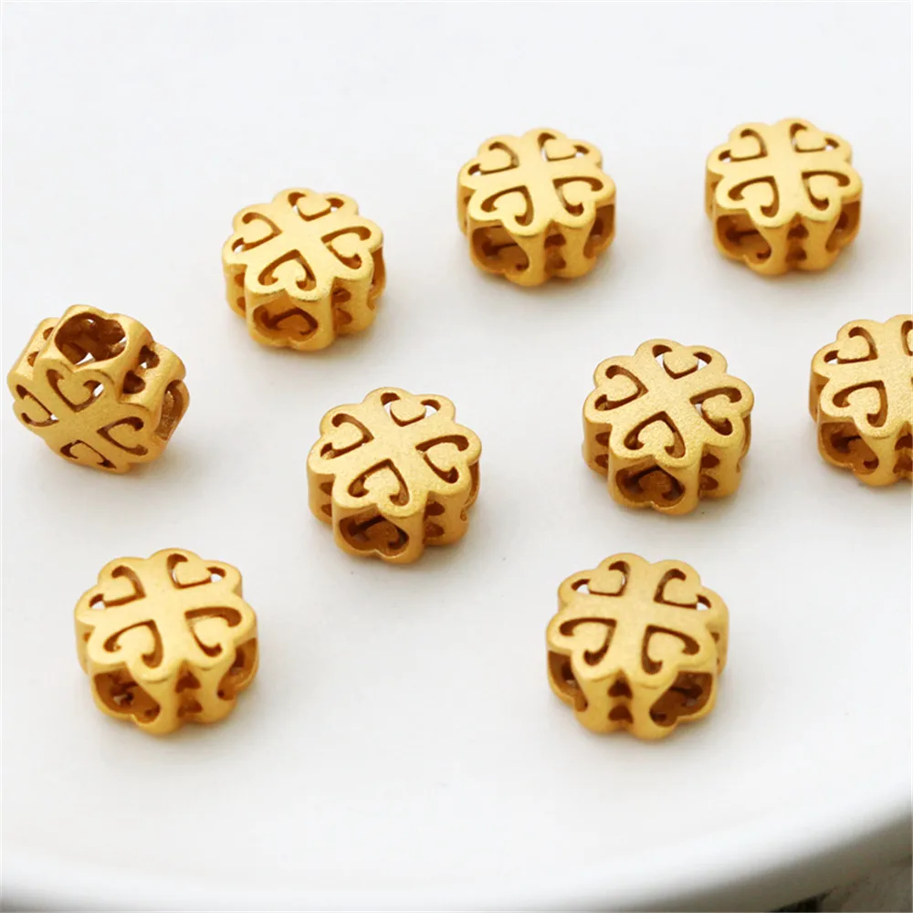

18K vacuum gold-coated sand-sprayed gold four-leaf clover Chinese knot hollow through hole bracelet accessories diy jewelry