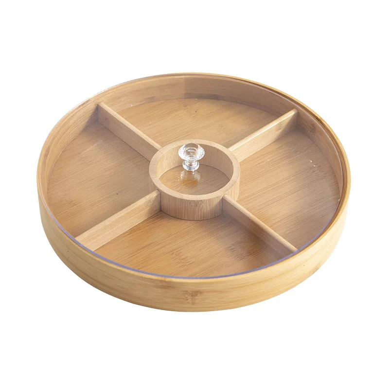 

Bamboo Dried Fruit Plate Acrylic with Lid Divided Grid Wooden Nut Plate Living Room Home New Year Snacks Candy Plate