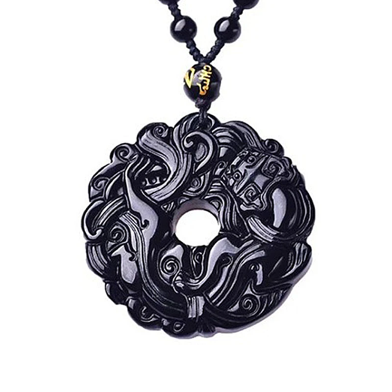 Black Obsidian Дропшиппинг Нефритовый Кулон Дракон из обсидиана ожерелье кулон Cyrstal кулон передачи счастливые ювелирные изделия с цепочкой Ювелирное Украшение из нефрита - Цвет камня: Black Obsidian