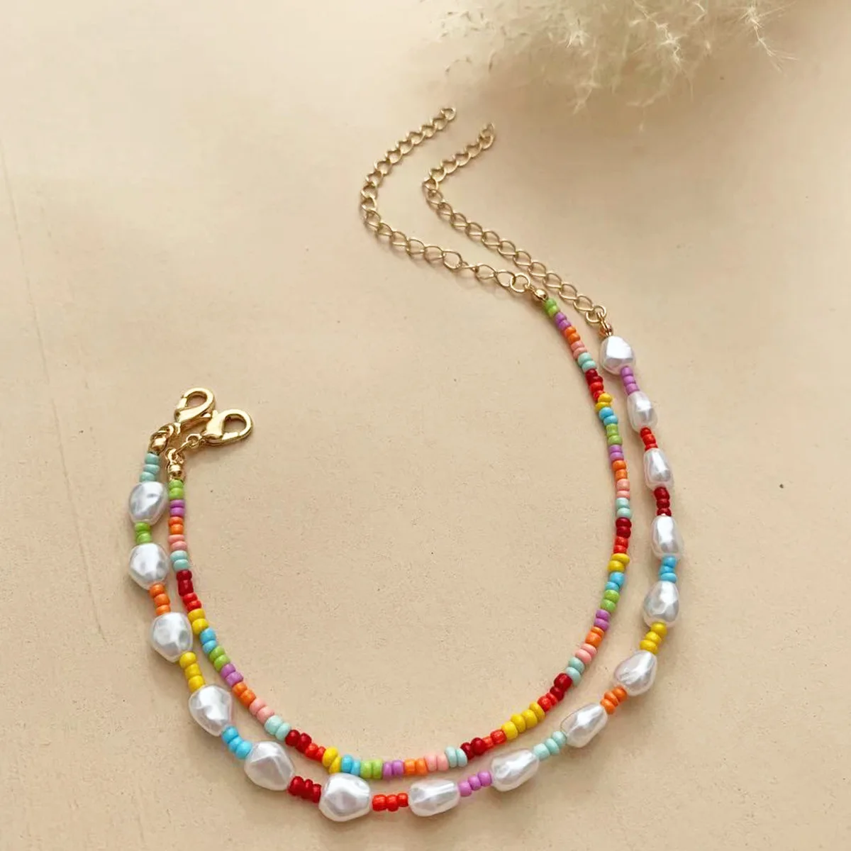 

Fashion Imitation Pearl Colorful Seed Bead Anklet Set Female Trendy Beach Ankle Bracelet