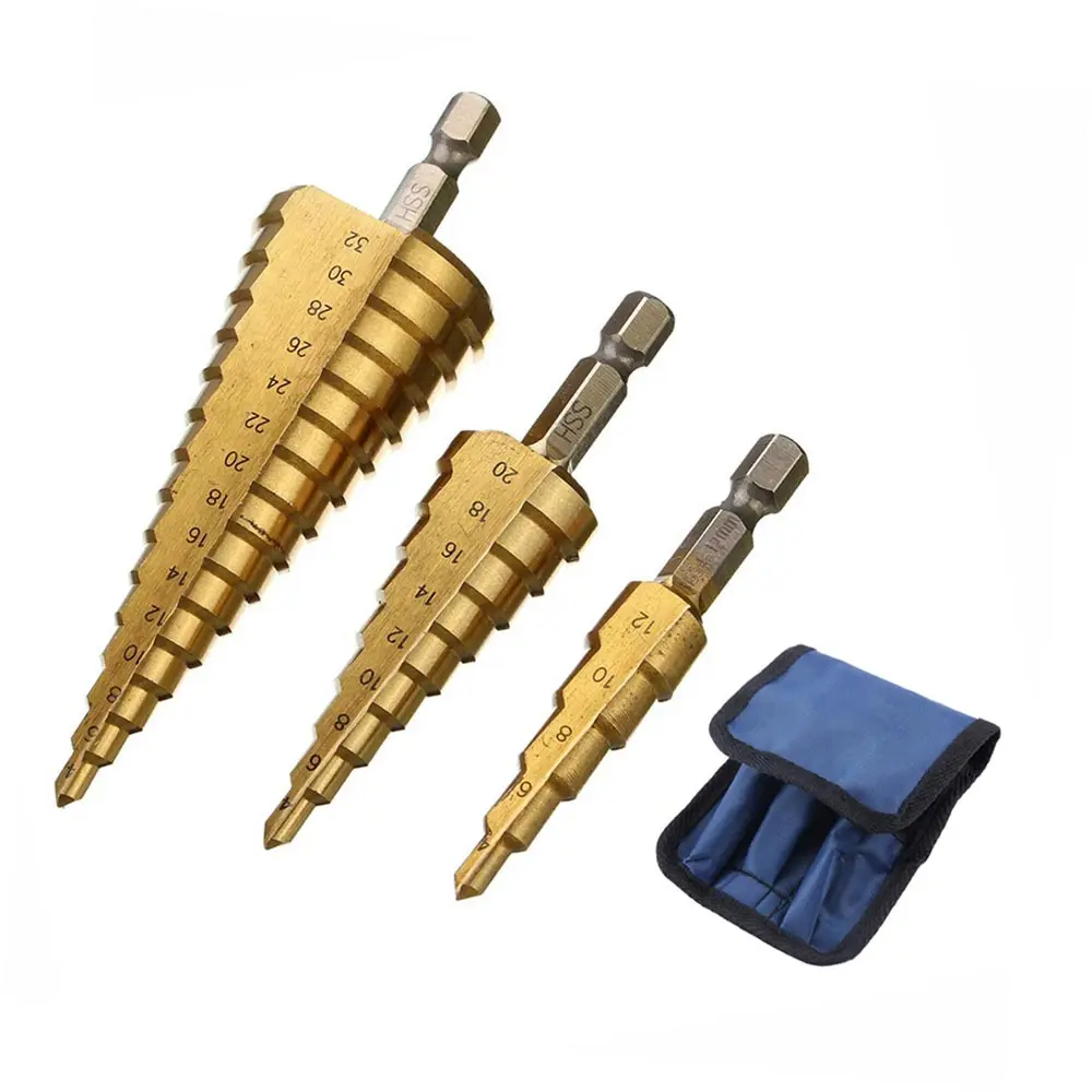 Набор металлических конусных сверл 3шт. Сверло с титаническим покрытием 4 12/20/32