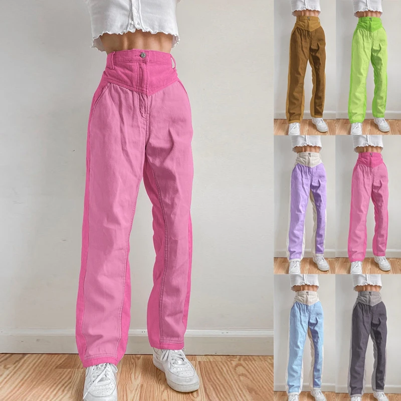 

Aesthetic Baggy Joggers Women Contrast Patches Corduroy Y11K Vintage Sweatpants High Waist Egirl Cargo Pants