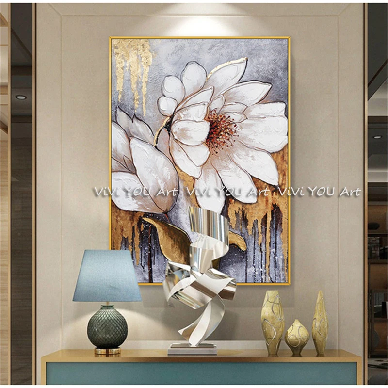 Золотое перо ручной работы картина маслом настенная абстрактная живопись холст